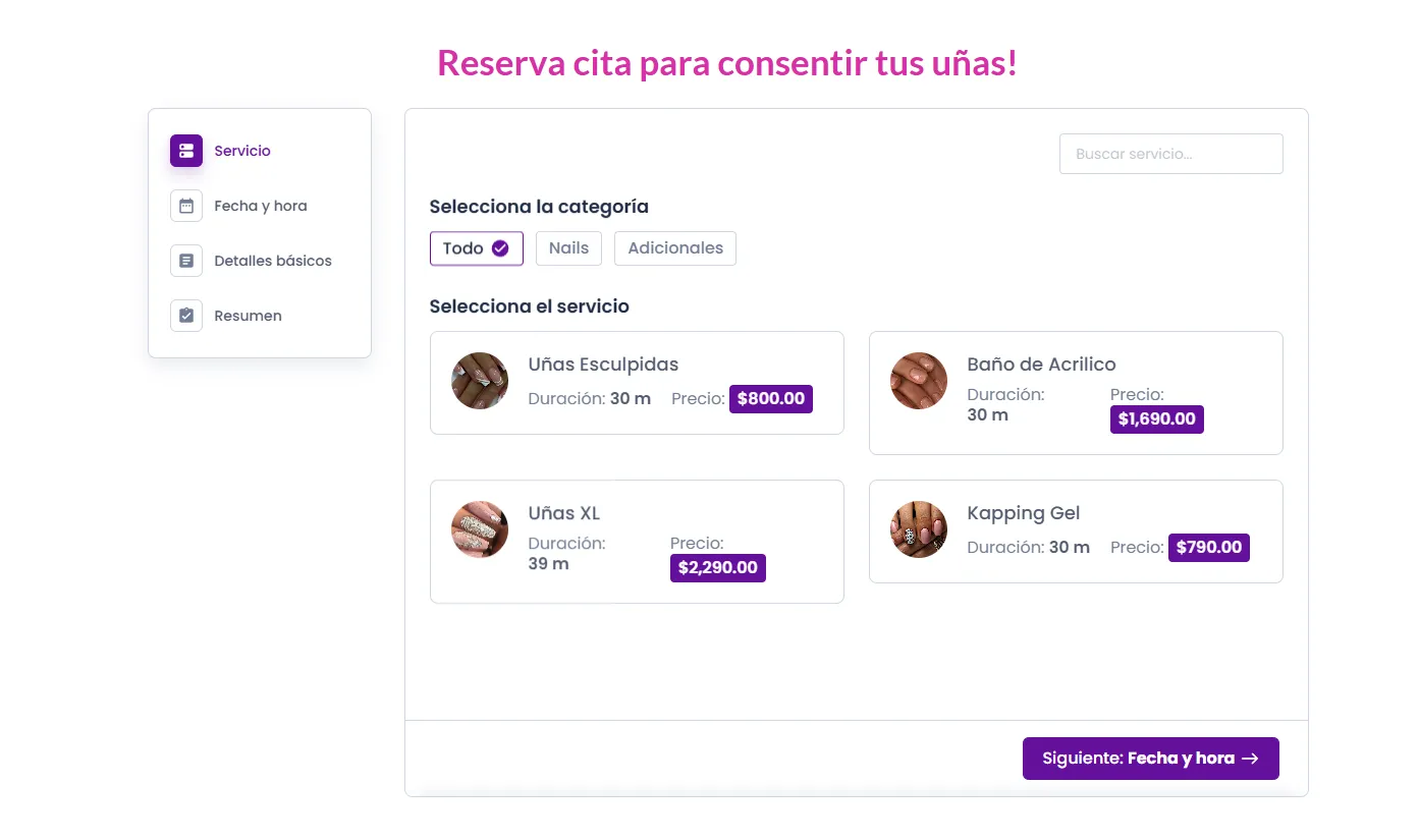 Turnomio, vista de agenda